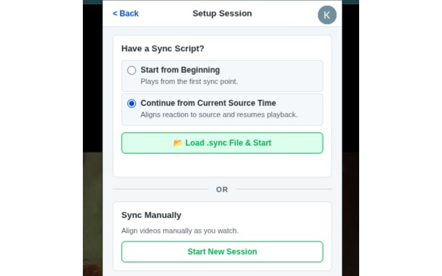 Reaction Sync setup screen showing sync script options