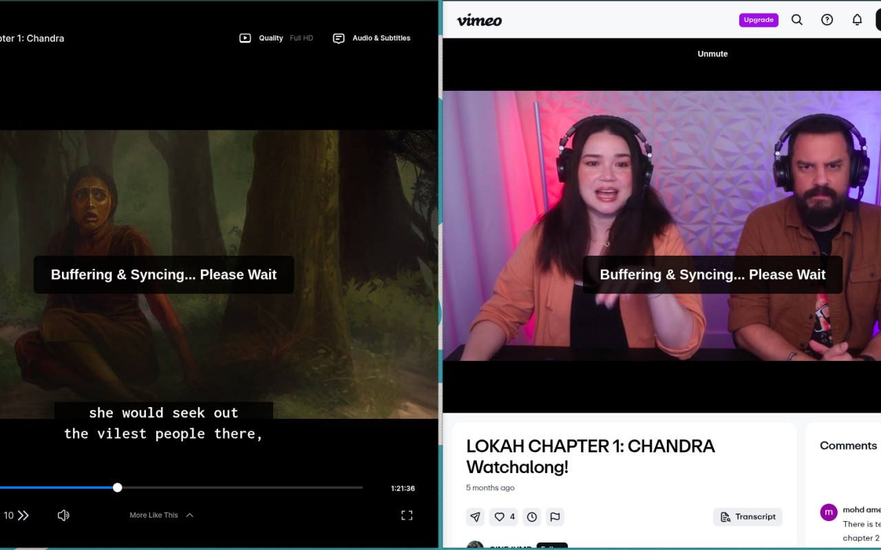 Both videos showing Buffering and Syncing toast